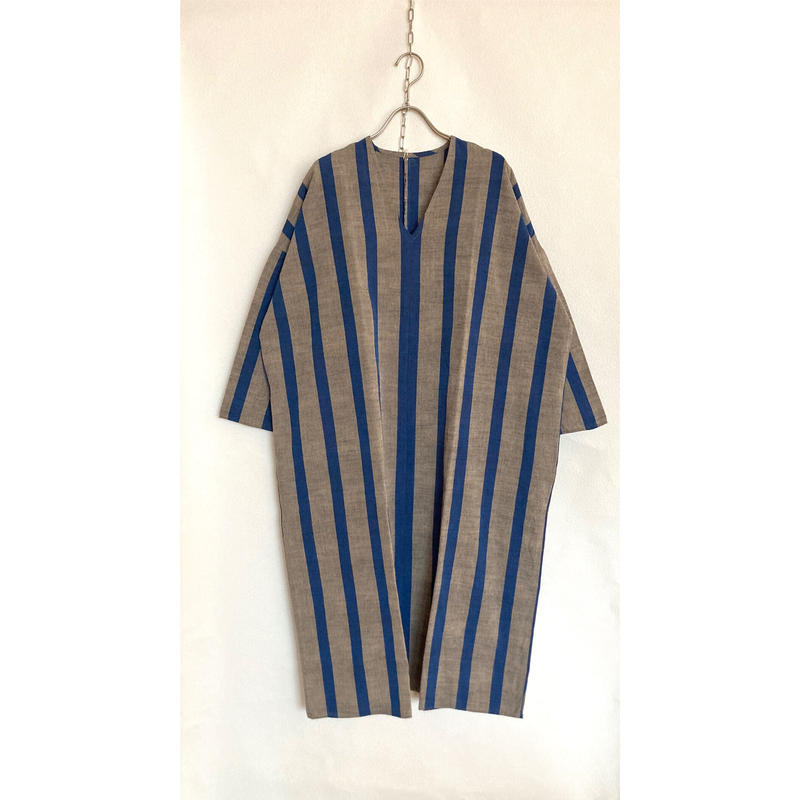 Yamma 会津木綿vネックワンピース長袖ロング丈 Avs Op Ls 10 Bico