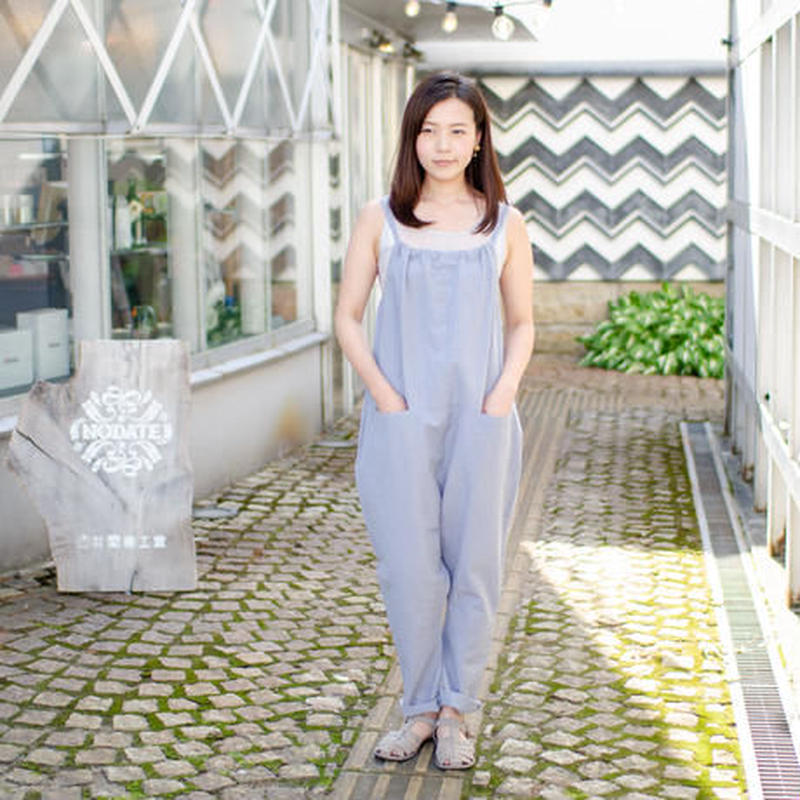 YAMMA ヤンマ産業 会津木綿サロペット 青棒縞 YAMMA会津木綿ぼかし縞