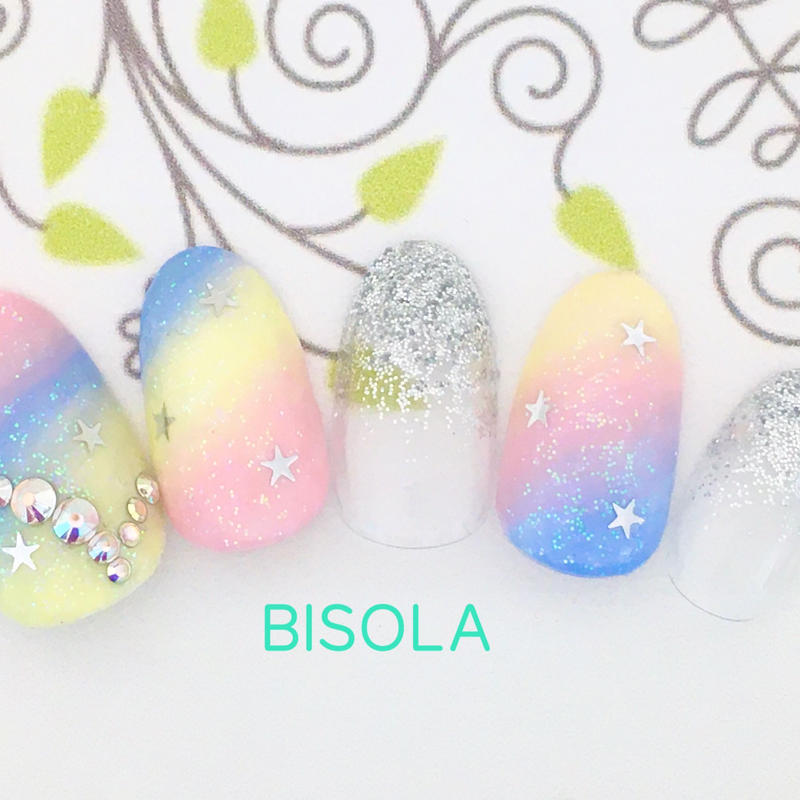 キラキラ星と虹グラデネイル 024 Bisola Online