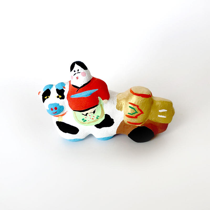 Habotan 牛車と福の神と打ち出の小槌 土人形 U5 はちみせ