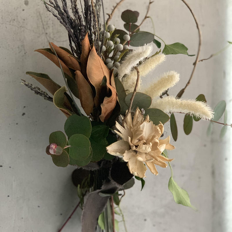 Dry Flower パープルの稲とホワイトグラデーション コンパクトブーケスワッグ A