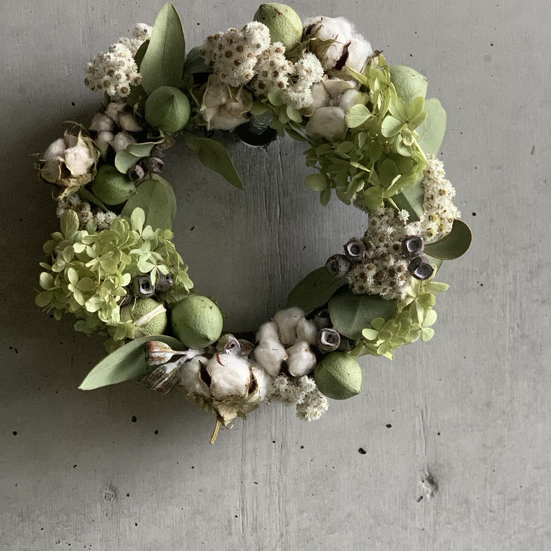 秋のグリーンコットンリース Atelier Brazo