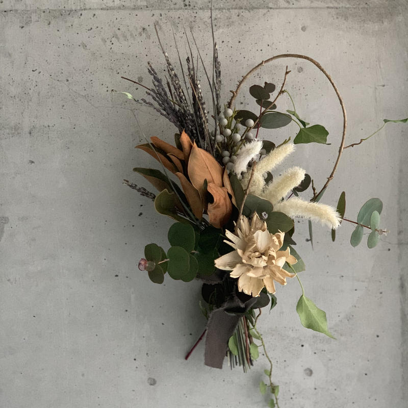 Dry Flower パープルの稲とホワイトグラデーション コンパクトブーケスワッグ A