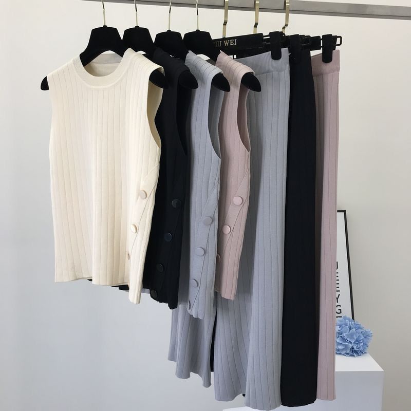 ノースリーブ フロントボタンセットアップ ツーピータイト ひざ丈  