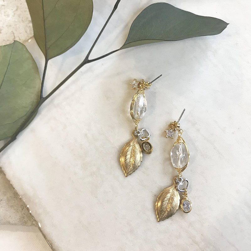 クリスタル リーフハート粒キャッチピアス 4780j0160 アクセサリーパーツ専門店
