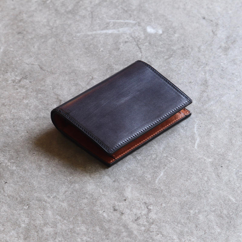 ブライドルレザー ミドルウォレット Navy Brown Brush ブライドルレザー ミドルウォレット Navy Brown Brush