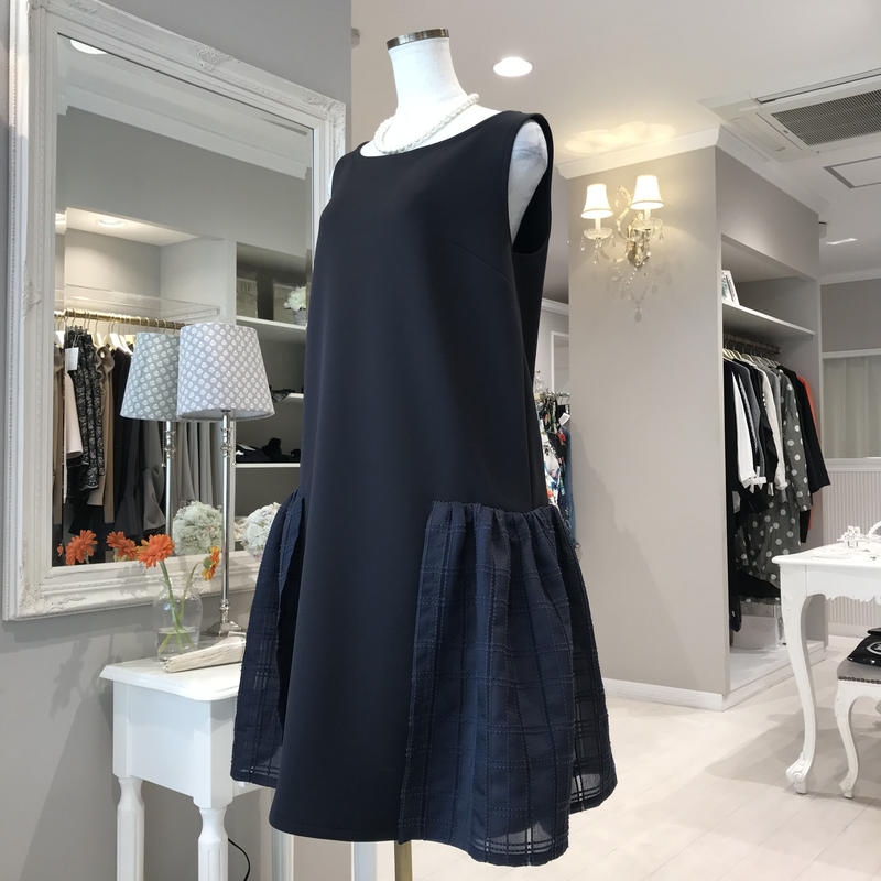 2 313 ブラックネイビー ネイビーチェックレース エマ ワンピース Ml Capri