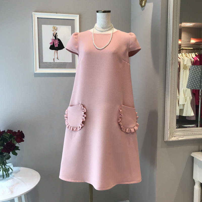 6 312 ピーチ 袖付きフリルポケットワンピース ｌ Capriciousmie