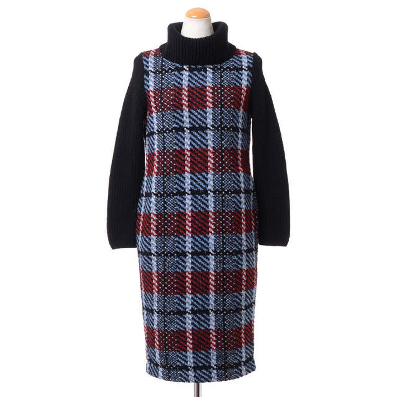 コーヘン Coohem ハイネック長袖ワンピース ウールミックス ブルーレッドミックス Y