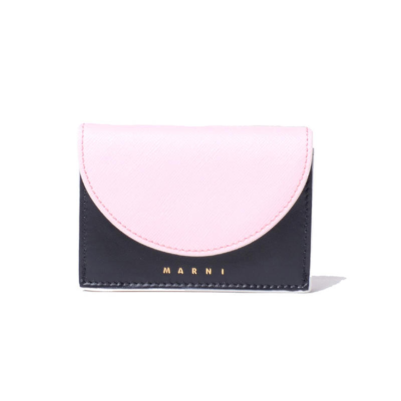 マルニ Marni 3つ折財布 トリフォールド ピンクローズブラックアンティークホワイト