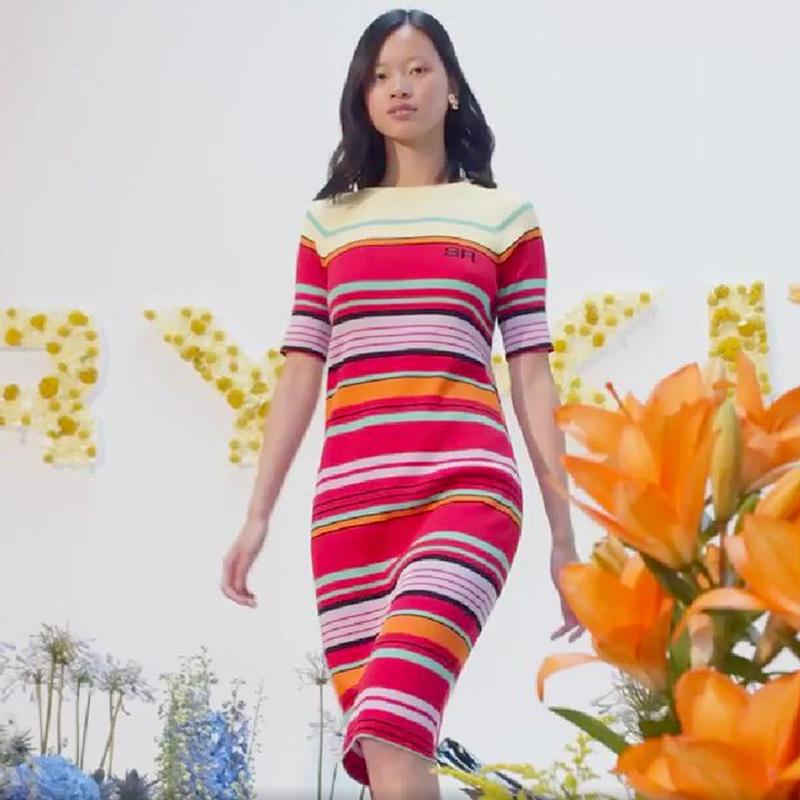 ソニアリキエル Sonia Rykiel 半袖ボーダーワンピース リブジャージーニット マルチ