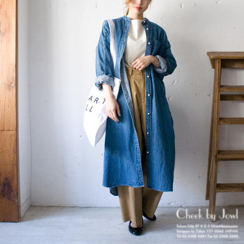 Blanc Basque パールボタンデニムシャツワンピース ブルー Cheek By