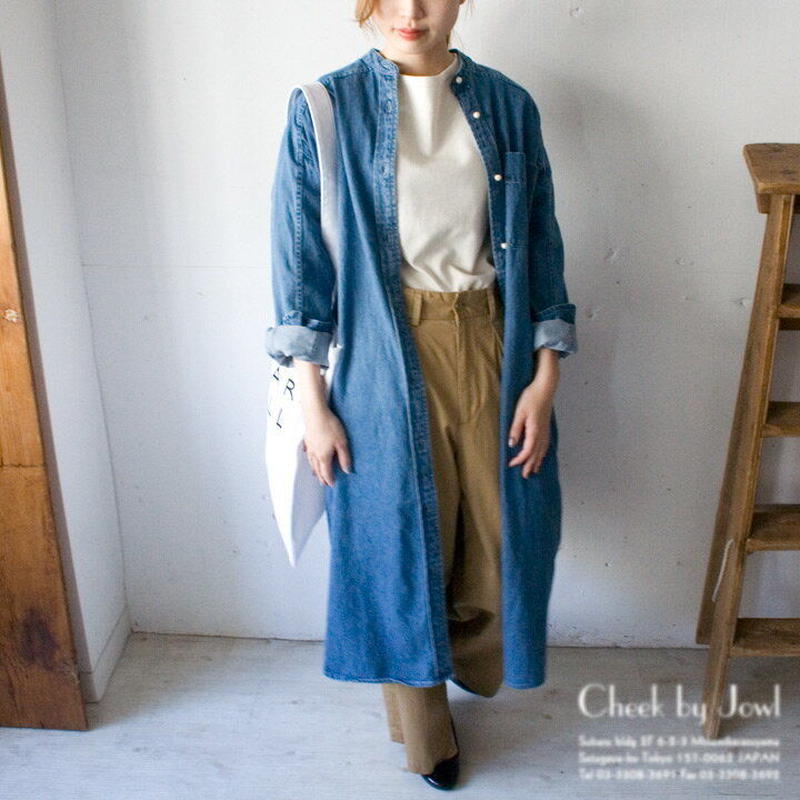 Blanc Basque パールボタンデニムシャツワンピース ブルー Cheek By