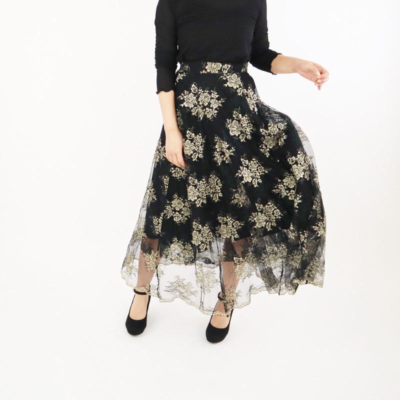 デザインチュールレーススカート ブラック Cesario デザインチュールレーススカート ブラック Cesario