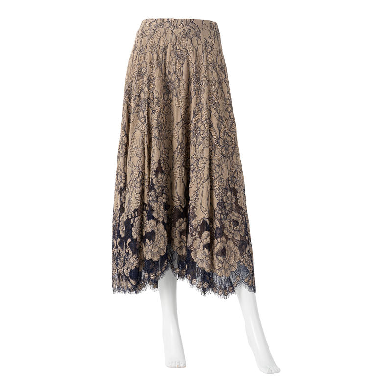 ドローイングフラワーレーススカート ベージュ Cesario