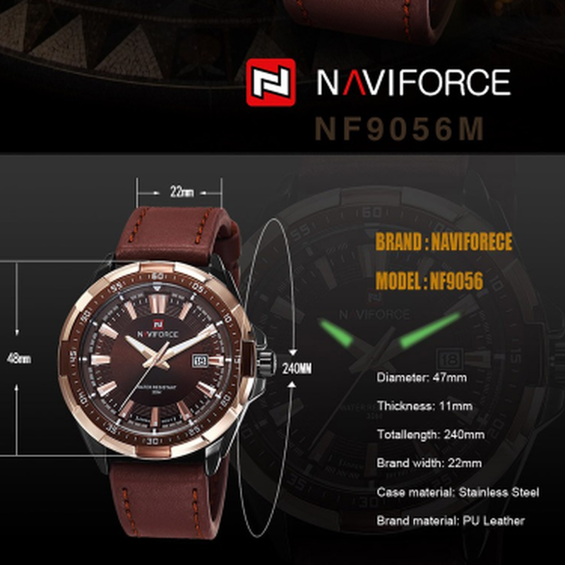 Naviforce メンズスポーツウォッチ 海外高級ブランド 安い 革ベルト クォーツ 防水