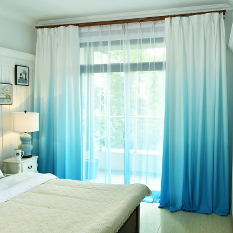 遮光カーテン グラデーション ブルー 明るい 遮光率75 半遮光 寝室 リビング 勉強 仕事