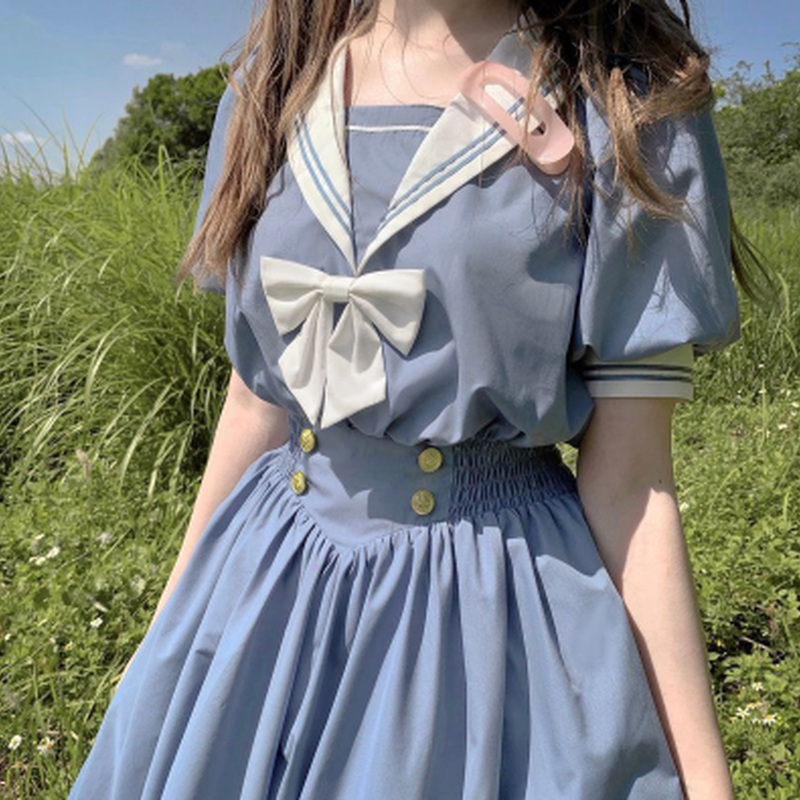 ロリータ ワンピース 半袖 セーラー服 安い 大きいサイズあり リボン 夏 Re Yo