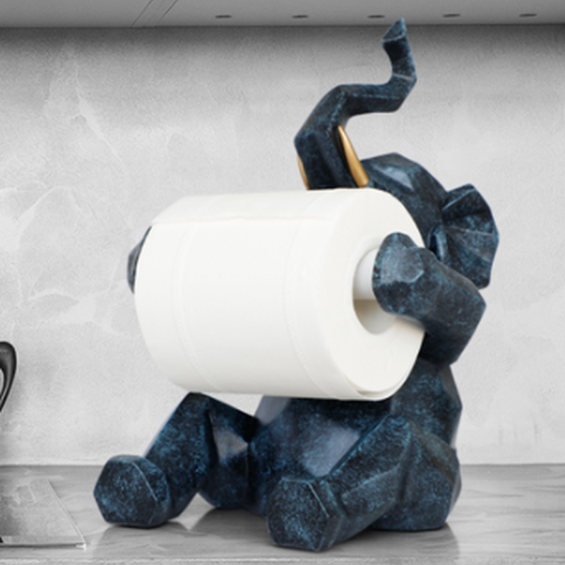 ロールペーパーホルダー 象 卓上 トイレ リビング 黒 シングル かわいい ゾウ ティッ