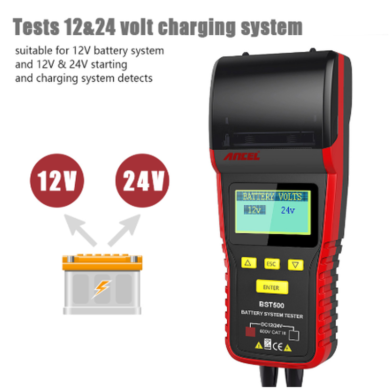 Ancel Bst500 12v 24v バッテリーテスター プリンター内蔵 車 診断ツール