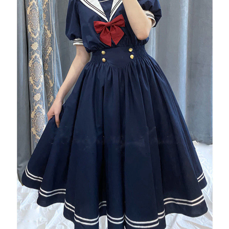 ロリータ ワンピース 半袖 セーラー服 安い 大きいサイズあり リボン 夏 Re Yo
