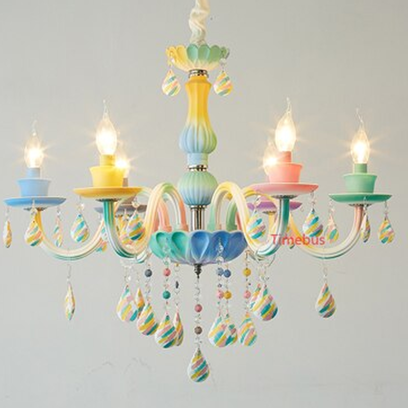 シャンデリア カラフル キャンディーカラー 子供部屋 かわいい クリスタル Led 6ライト