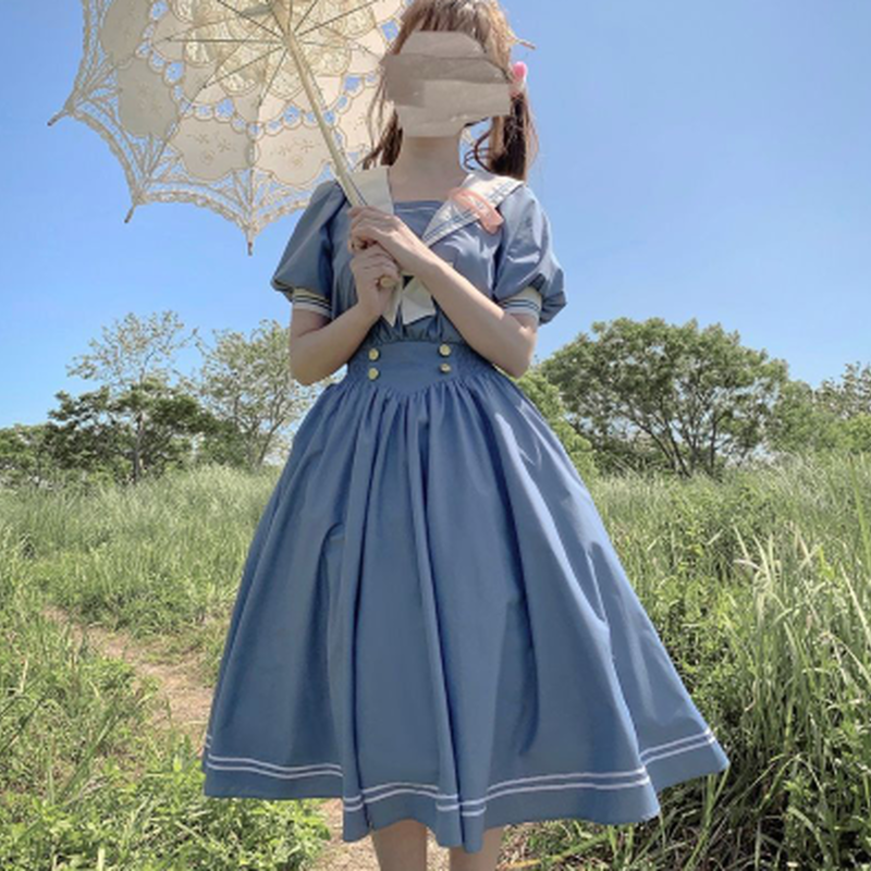 ロリータ ワンピース 半袖 セーラー服 安い 大きいサイズあり リボン 夏 Re Yo