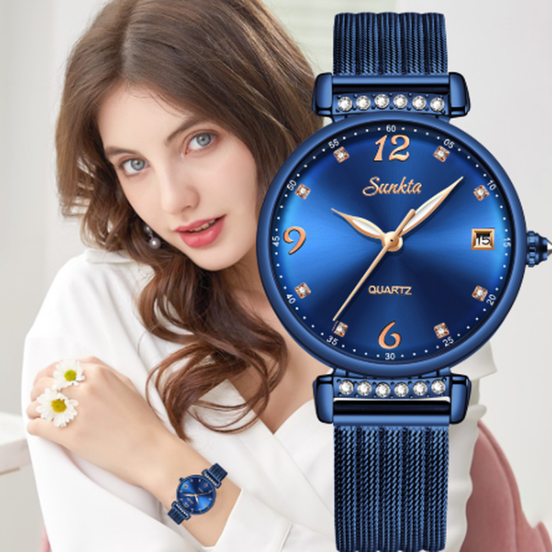 Lige Sunkta 時計 レディースウォッチ 薄い 防水 日付表示 クォーツ メッシュ