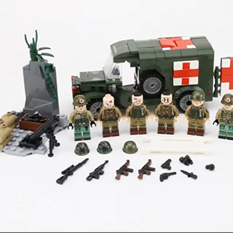 レゴ特殊部隊 レゴ互換 救急車 負傷兵 レスキュー Ww2 アメリカ軍 陸軍 戦争 兵士 ミニ
