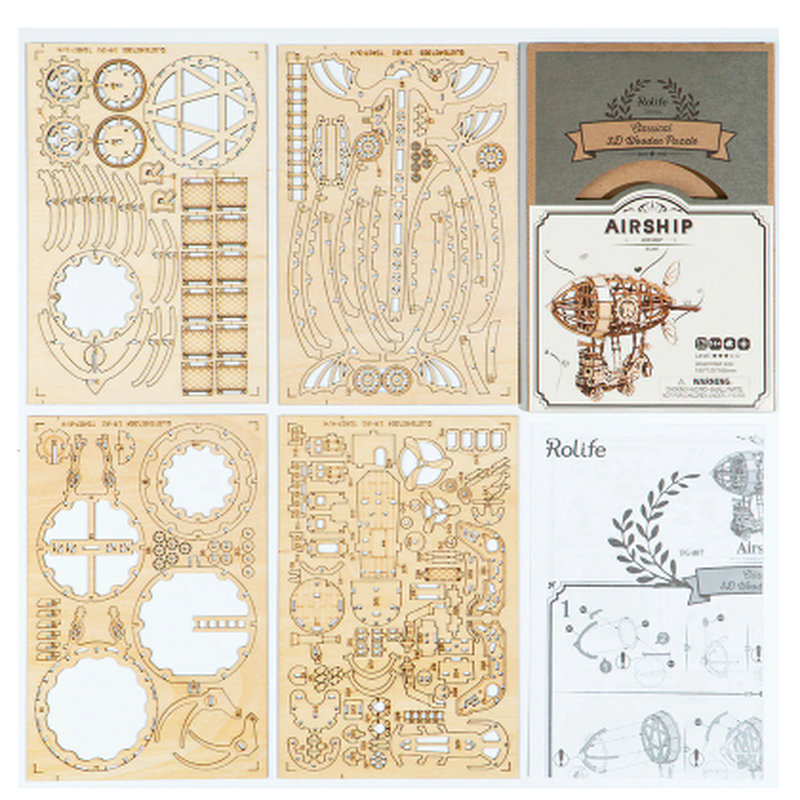 Robotime 飛行船 Tg407 木製3d立体パズル Diy 組み立てキット 自作