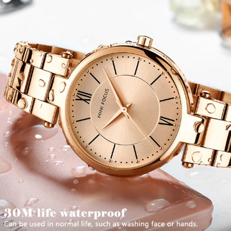 Minifocus 腕時計 レディース 防水 薄い ステンレスバンド クォーツ シンプル 海外