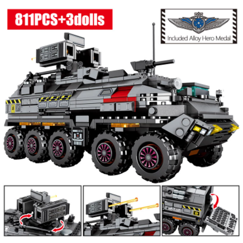 レゴ互換 軍事トラック 輸送 貨物バン ミニフィグ3体付き ミリタリー ブロックセット