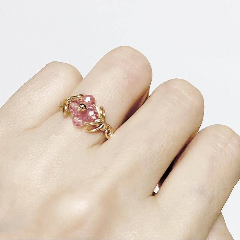 宝石質天然石ピンクトパーズのワイヤーリング Merry House