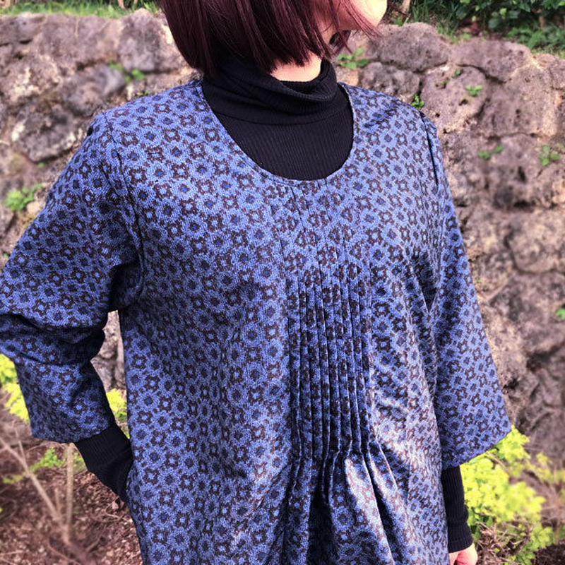 きものリメイク 大島紬 長袖チュニック オールシーズン Chinois Cinq