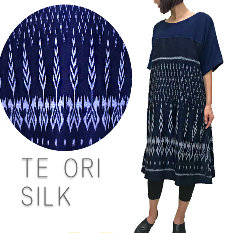 草木染 藍染 手織り上質シルクのゆったりワンピース オールシーズン Chinois Cinq