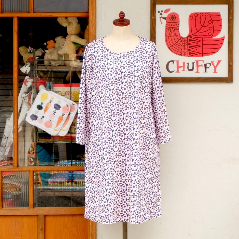 マリメッコ Marimekko Pikkuinen Unikko 七分袖ワンピース ダークブ
