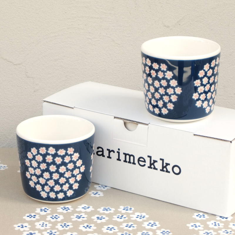 マリメッコ Marimekko Puketti コーヒーカップ2個セット ネイビー C