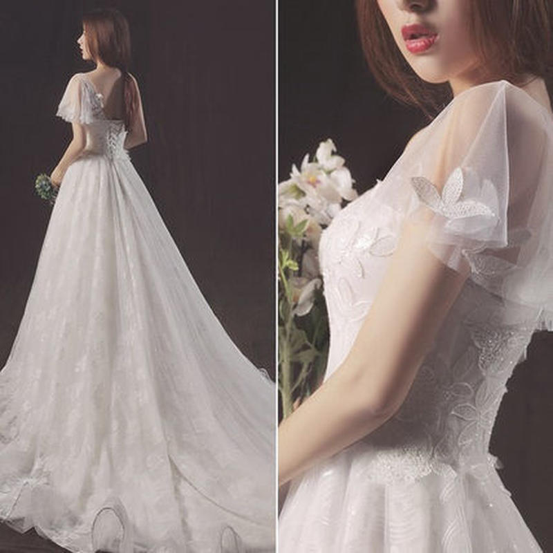 ウエディングドレス ワンショルダー ボタニカルレース ドレスワンピース結婚式 発表