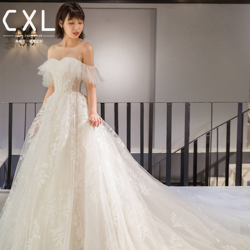 ウエディングドレス 枝花刺繍 トレーン エレガント 花嫁 ウェディングドレス イブニングドレス