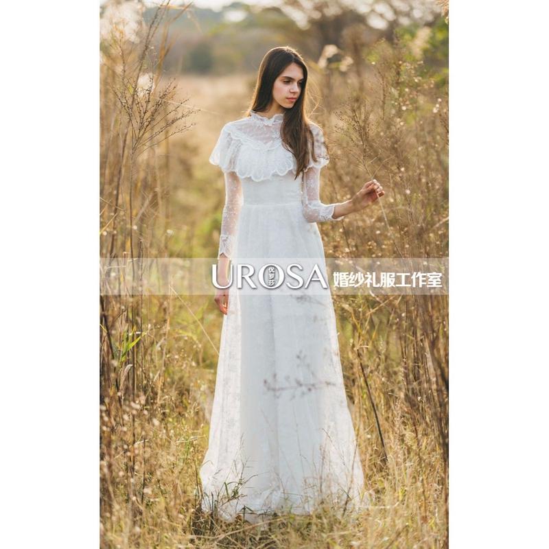 ビンテージ風ハイネックドレス ボレロ 長袖 トレーン 夢幻 森ガール系 素敵