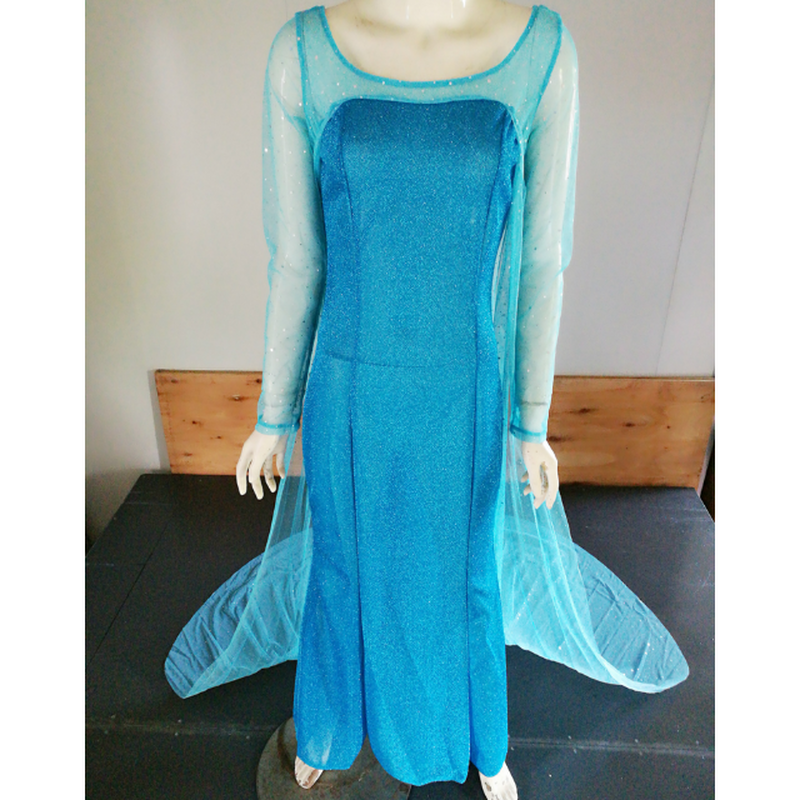 エルサ風ドレス ブルー ロングドレス 長袖 トレーン ドレスワンピース結婚式