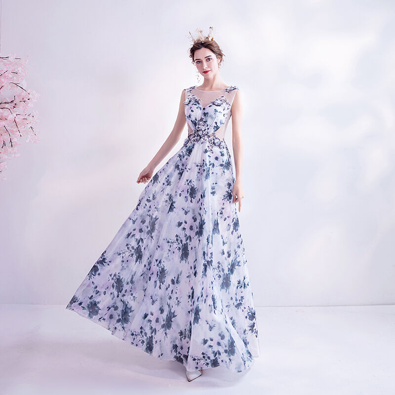 花柄 パーティードレス 背中見せ プリンセスラインドレス 花嫁 結婚式 二次会 Cinde