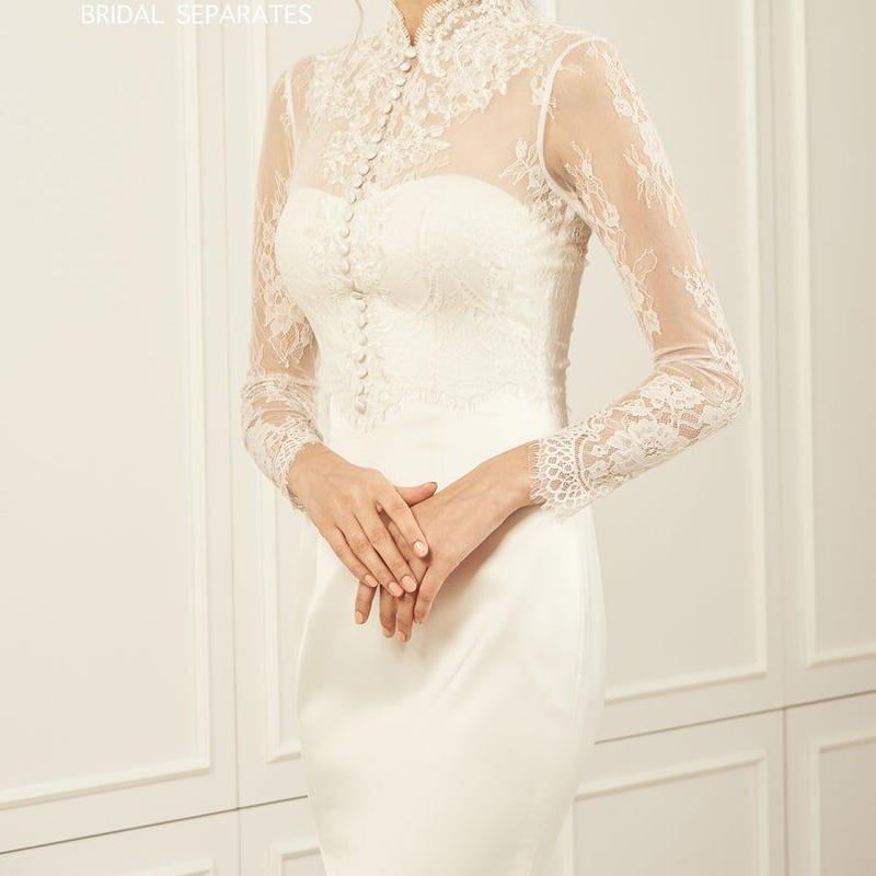 高品質 ウエディングドレス ハイネックレースボレロ オフホワイト 花嫁 ウェディングドレ