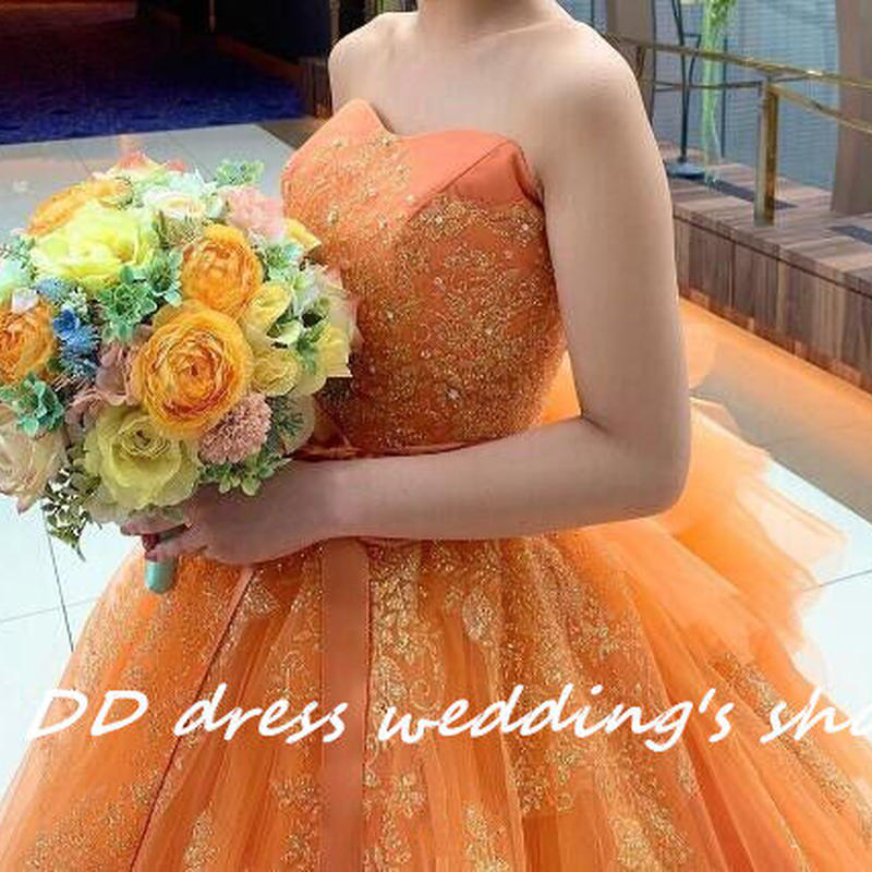 のバスト カラードレス オレンジ ソフトチュール レディース服 ラジャーを