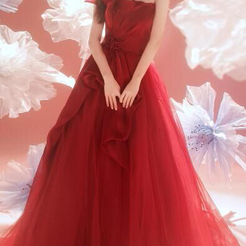 激安大特価 高品質 カラードレス 赤 ベアトップ プリンセスライン エレガント 憧れのド ウェディングドレス 8ea It