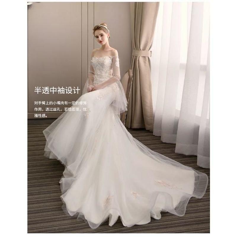 優雅ホワイト ウエディングドレス プリンセス風編み上げ トレーン 花嫁ドレス ウェデ