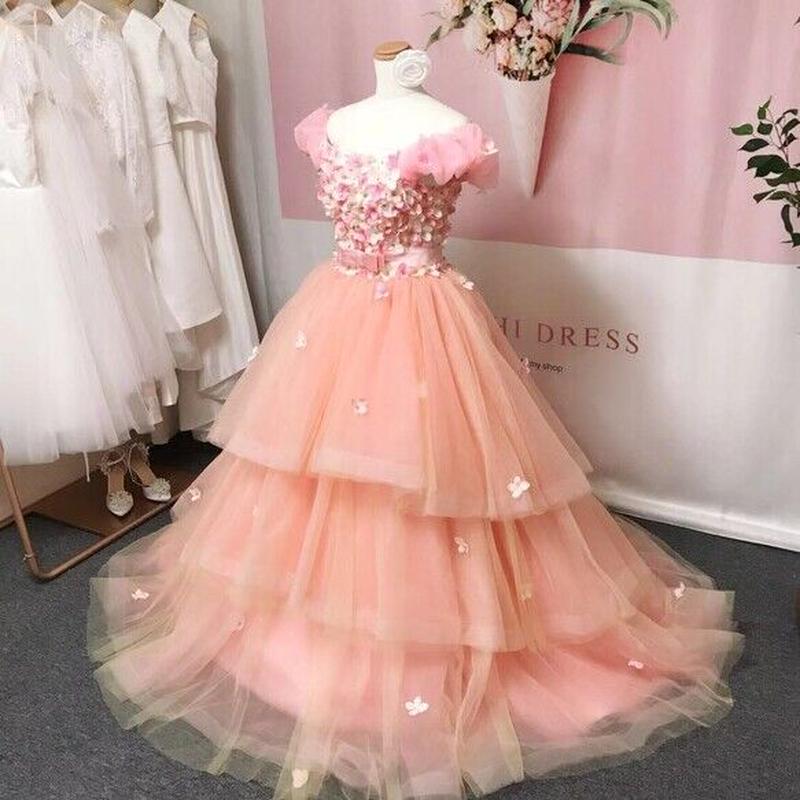 花びらカラードレス ウェディングドレス オフショルダー 結婚式 二次会 前撮り パーティー