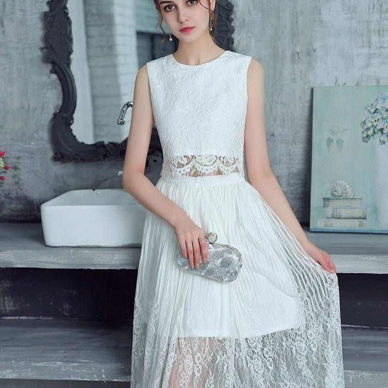 ウエディングドレス セパレート レース シースルー 膝丈 ドレスワンピース結婚式