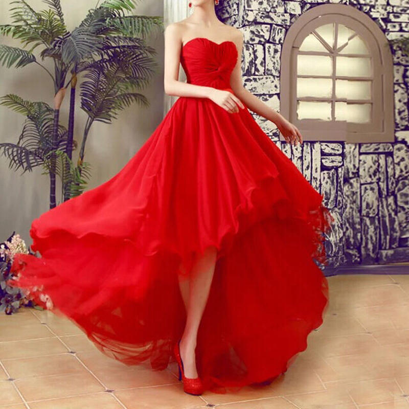 前短後長 トレーンウェディングドレス 赤 ドレスワンピース結婚式 発表会