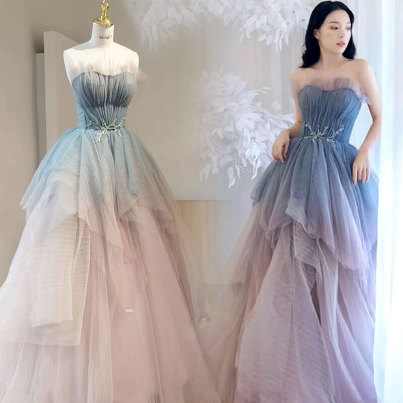 輝く高品質な 華やかなトレーン ベアトップ グラデーション ピンク 美品 カラードレス フォーマル ドレス Oyostate Gov Ng